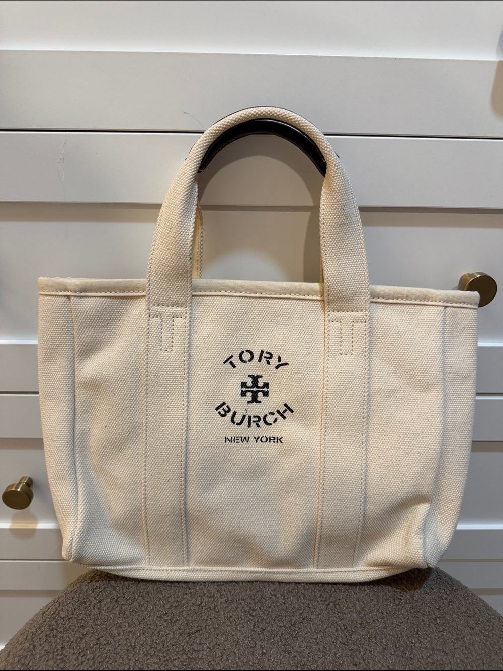 Tory Burch Cream Canvas Logo Tote